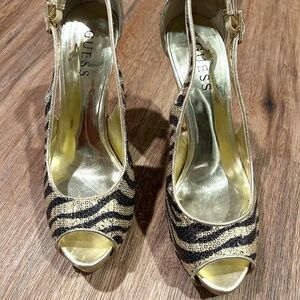 Gold & Black Sequin slingback heels